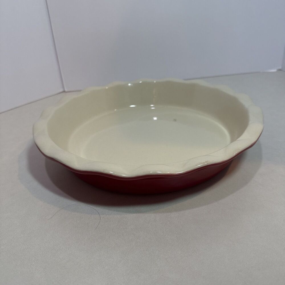 Bialetti Casa Italian Red Stoneware Ruffled Edge Bakeware/Serveware Pie Plate.